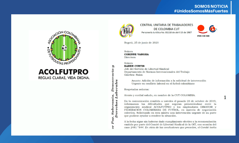 La CUT solicita intervención urgente de la OIT ante el gobierno de Colombia en el caso de negociación colectiva de ACOLFUTPRO con FCF y Dimayor